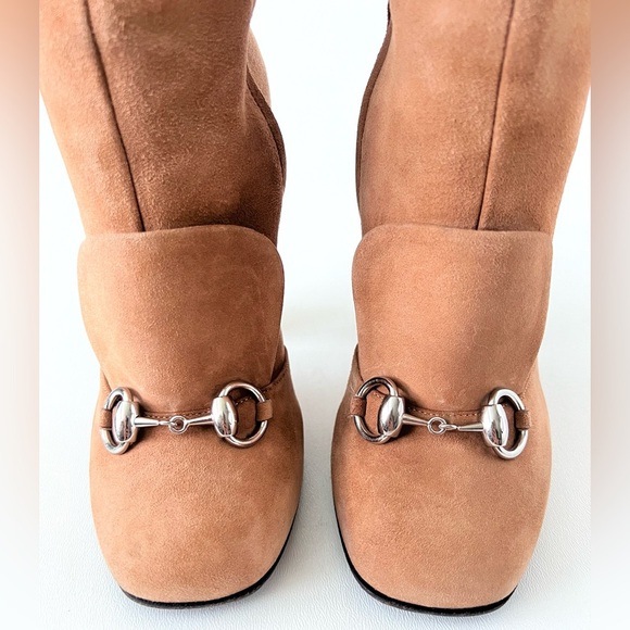 GUCCI | Lillian Horsebit Beige Tan Suede Leather Tall Knee High Heel Boot EU 37 - Picture 4 of 16